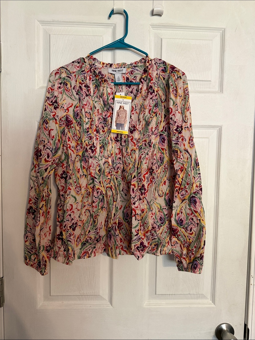 Nine West Multicolor Paisley Long-Sleeve Blouse - Cream Base